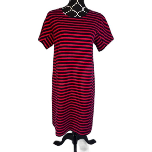 J Crew Dresses & Skirts - J Crew Navy Blue & Red Striped Cotton Tshirt Shift Dress Nautical Preppy Size MD